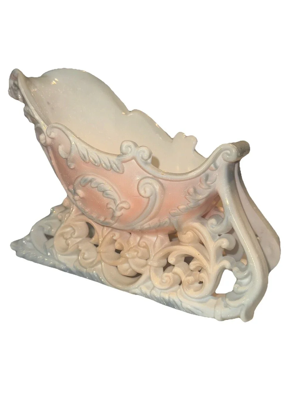NEW Pink Christmas European Victorian Santa Sleigh Sled Bowl Container 8x6